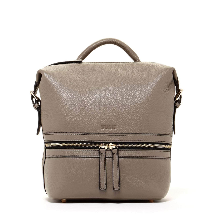 grey leather backpack