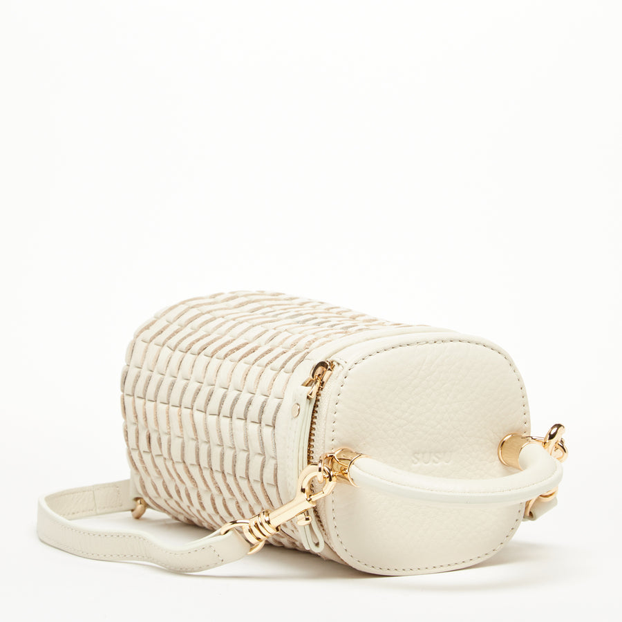 Elsa Basket Weave Leather Bag Off-white