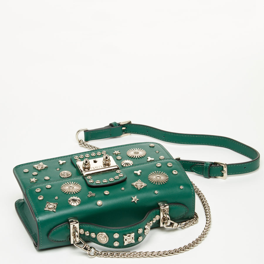 dark green leather handbag