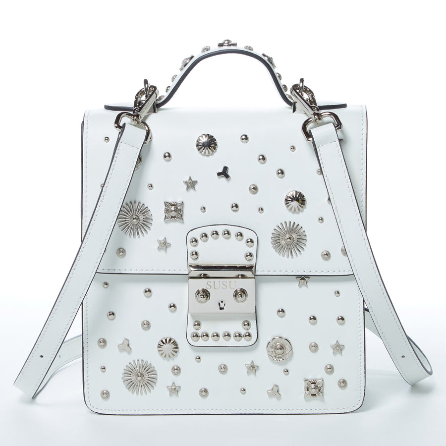 White Leather Backpack purse