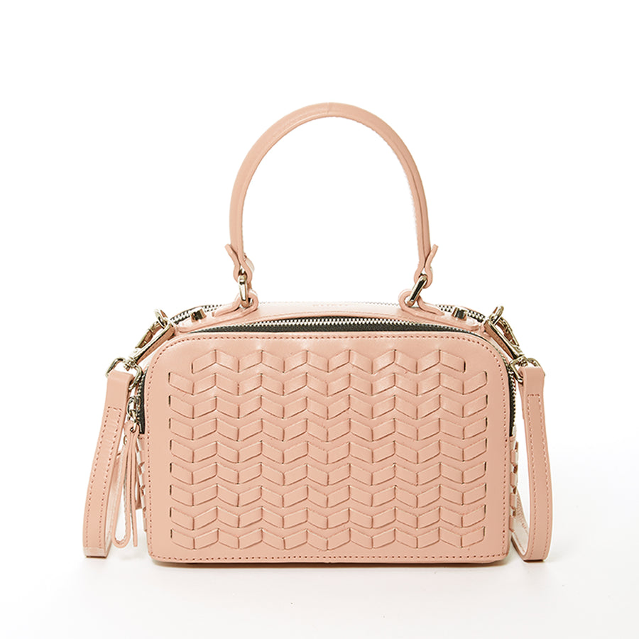 pink woven leather bag 