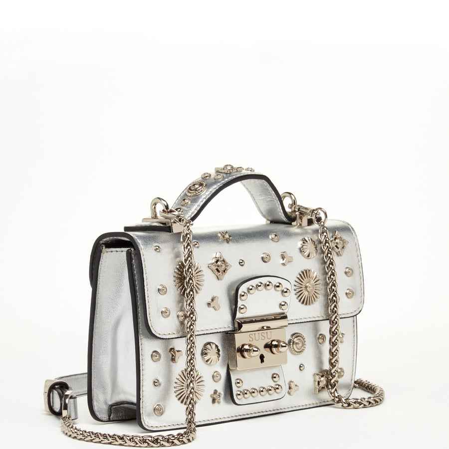 silver leather purse