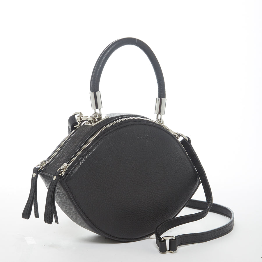 Black leather circle handbag