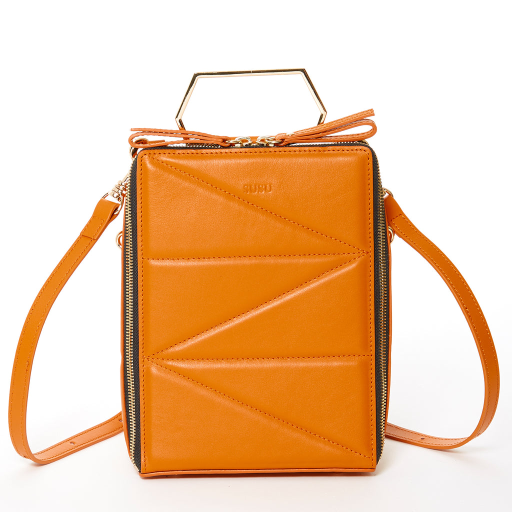 Orange leather backpack sales