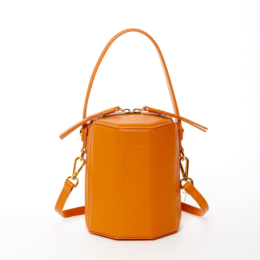 Orange Leather Bucket Bag 
