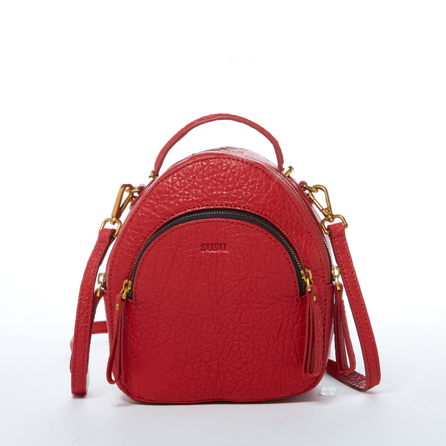 Red Leather Backpack Purse