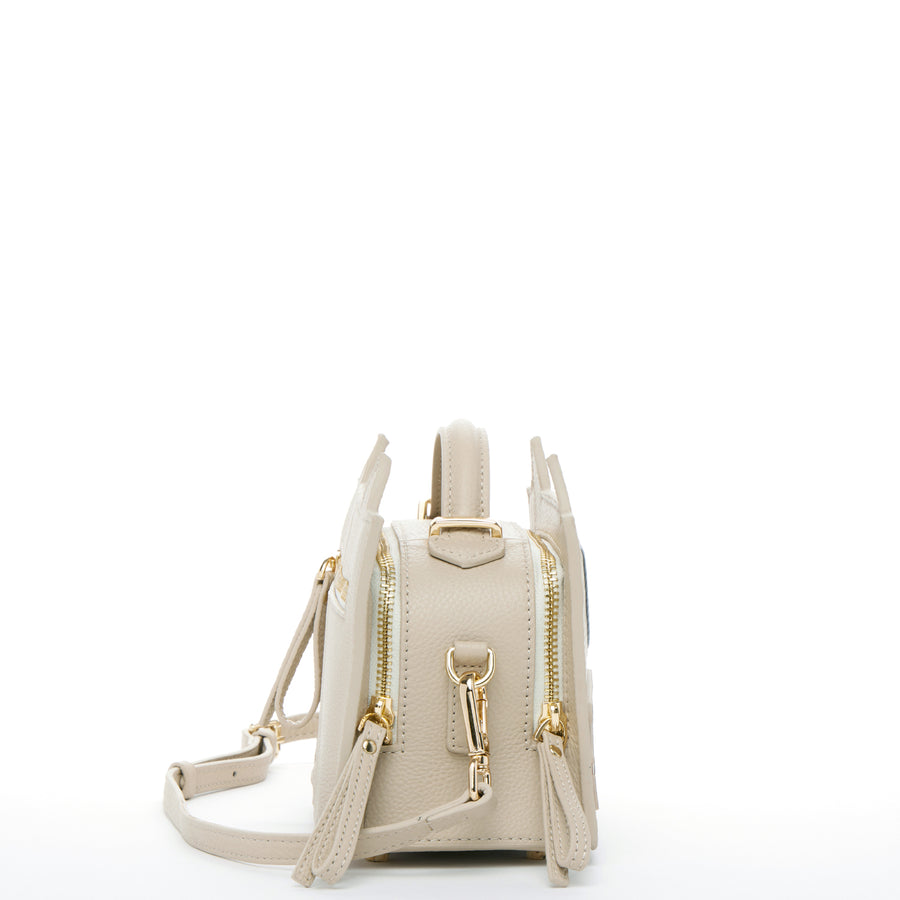 SUSU Leather Cat Crossbody Bag Light Beige Cream Handbag