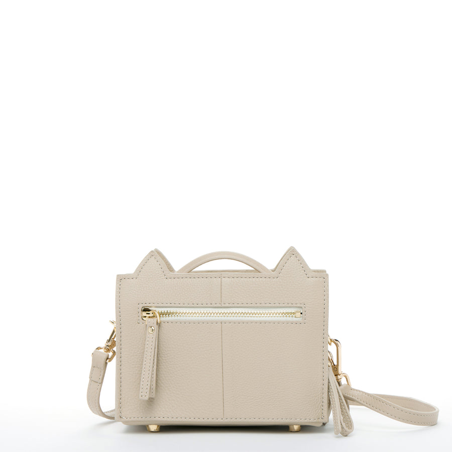 SUSU Leather Cat Crossbody Bag Light Beige Cream Handbag