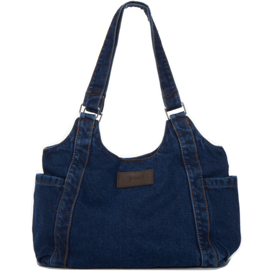 Denim Shoulder Tote Bag Dark Blue