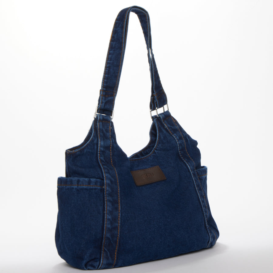 Denim Shoulder Tote Bag Dark Blue