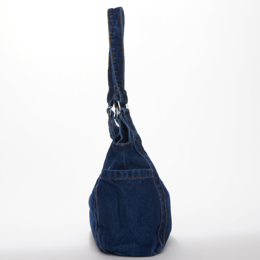 Denim Shoulder Tote Bag Dark Blue