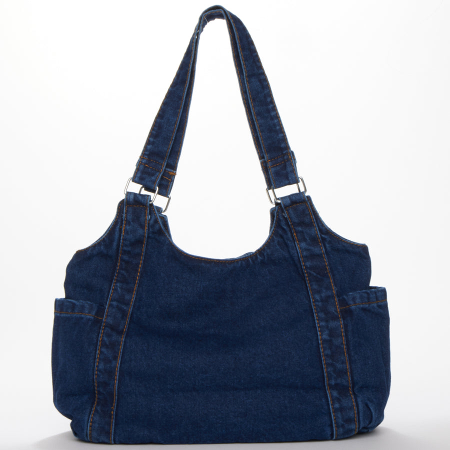 Denim Shoulder Tote Bag Dark Blue