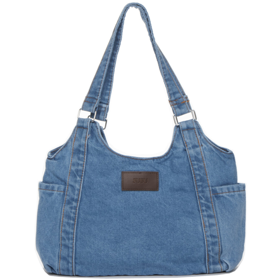 Denim Shoulder Bag Hobo Tote Bag Light Blue