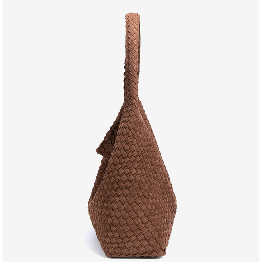 Brown Suede Woven Hobo Bag