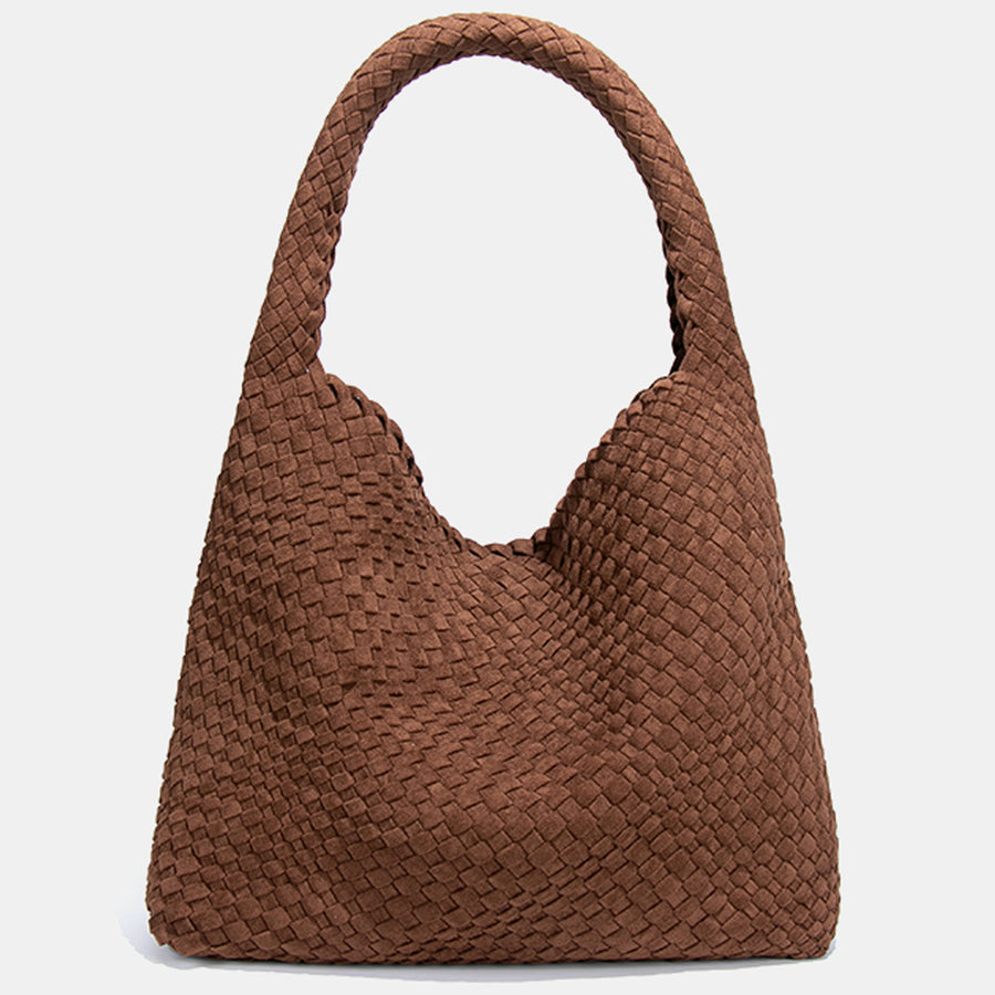 Brown Suede Woven Hobo Bag