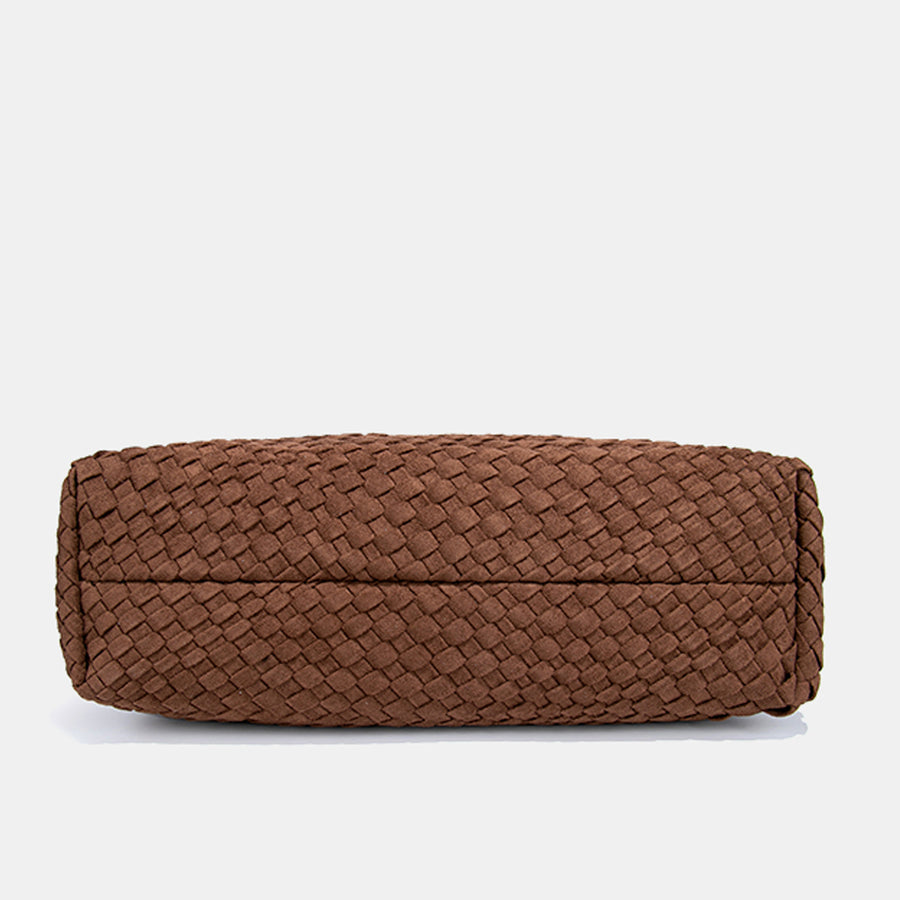 Brown Suede Woven Hobo Bag