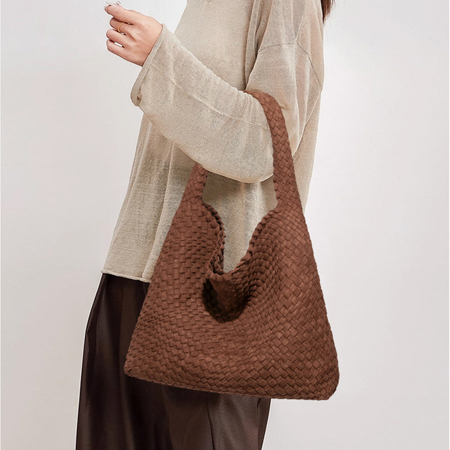 Brown Suede Woven Hobo Bag