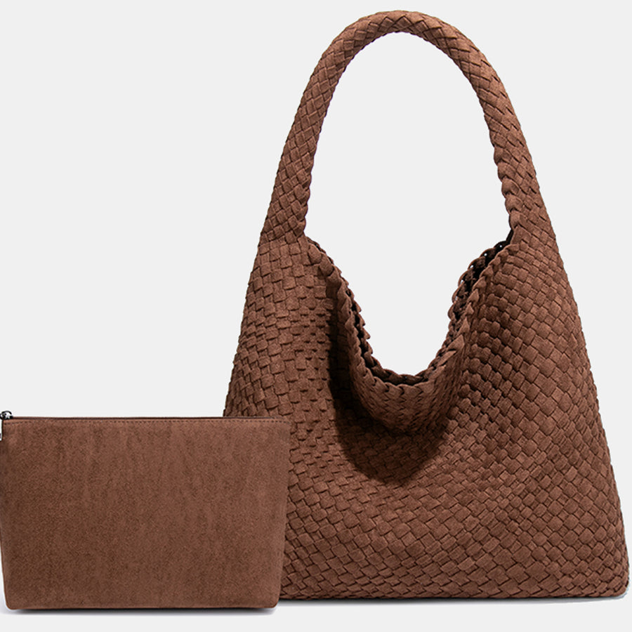 Brown Suede Woven Hobo Bag
