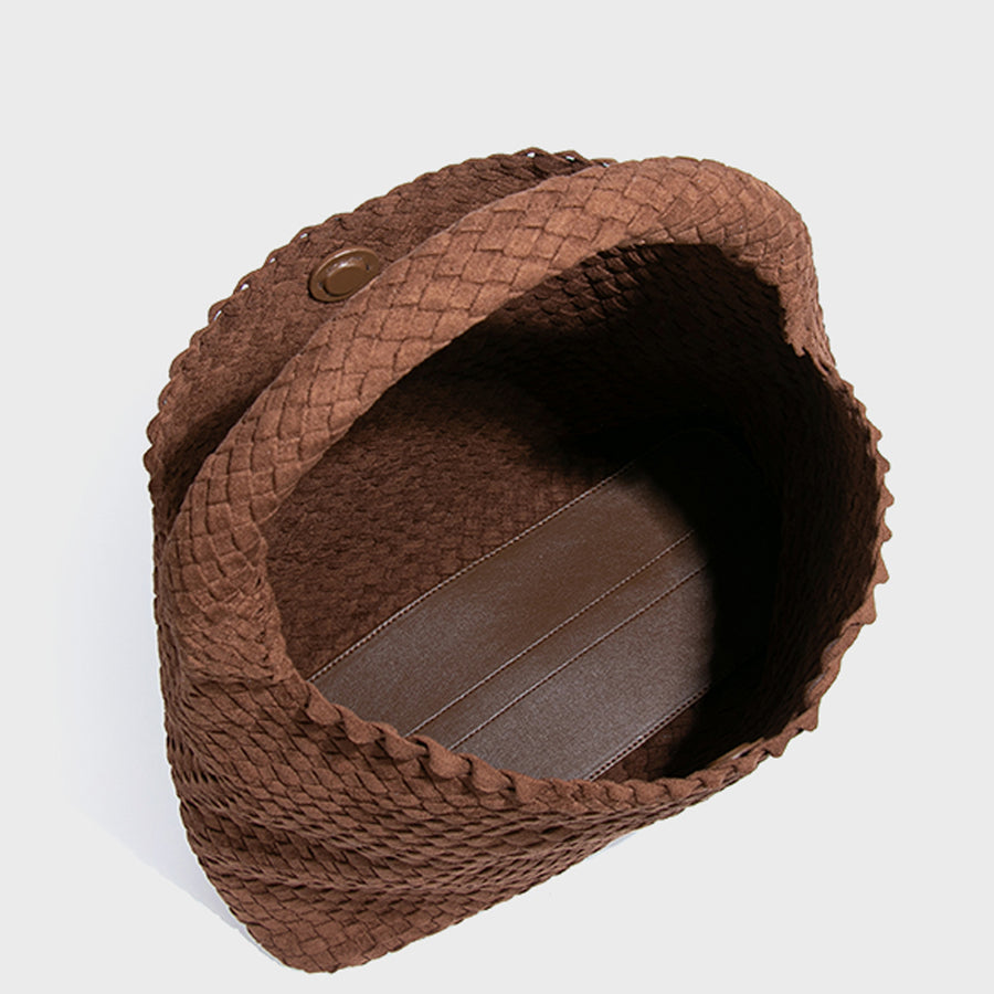 Brown Suede Woven Hobo Bag