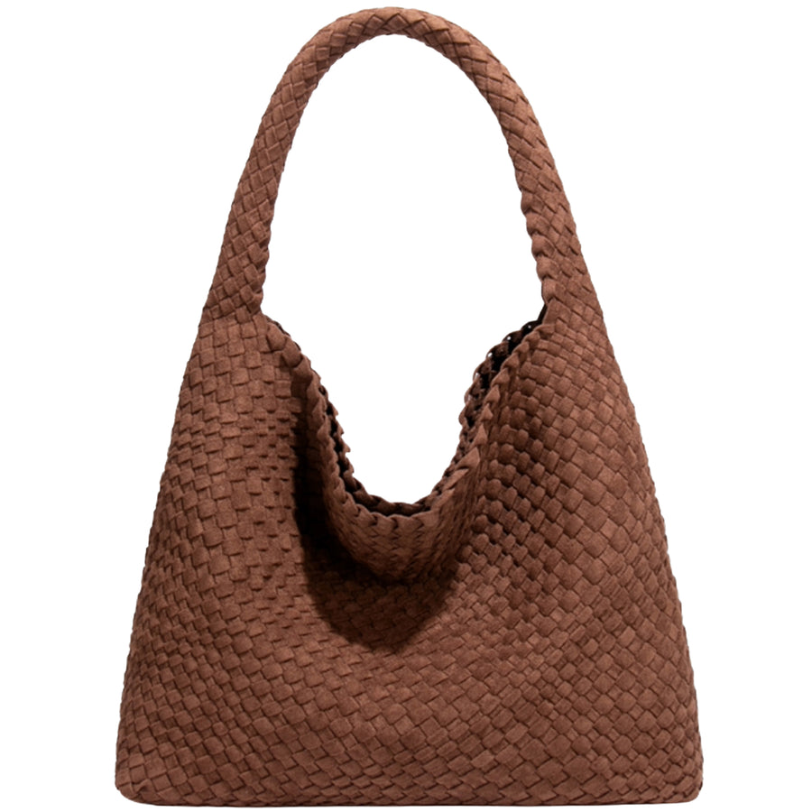 Brown Suede Woven Hobo Bag