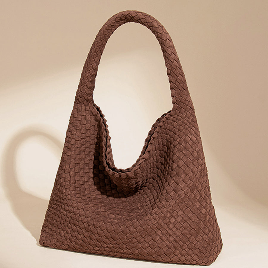 Brown Suede Woven Hobo Bag