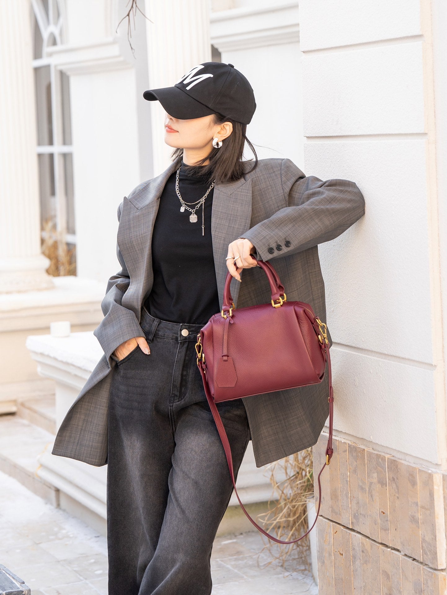Senreve Plum/Burgundy Leather Structured Top-Handle Satchel-Authentic Bria Structured Top Handle Bag - Deep Burgundy | JW PEI main image 4