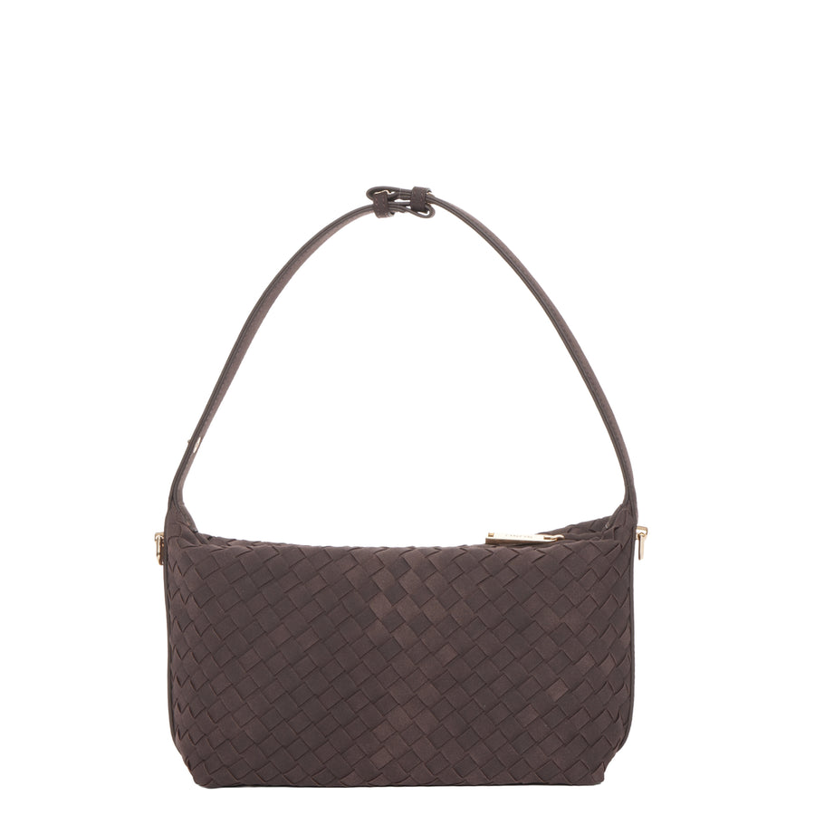 Chocolate Brown Woven Shoulder Bag Small Hobo Crossbody