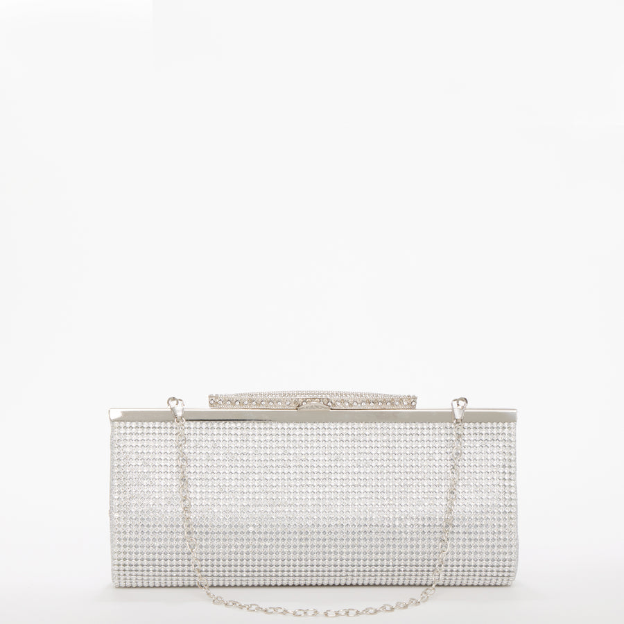 Silver Rhinestone Evening Clutch Bag