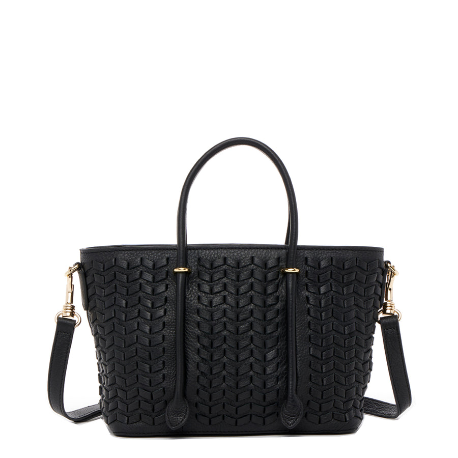 Black Leather Woven Satchel Bag