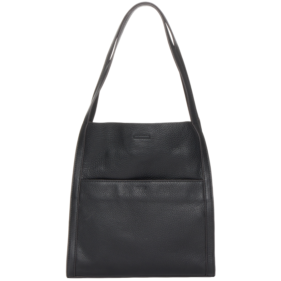 Black Pebble Leather Shoulder Tote Bag for Women