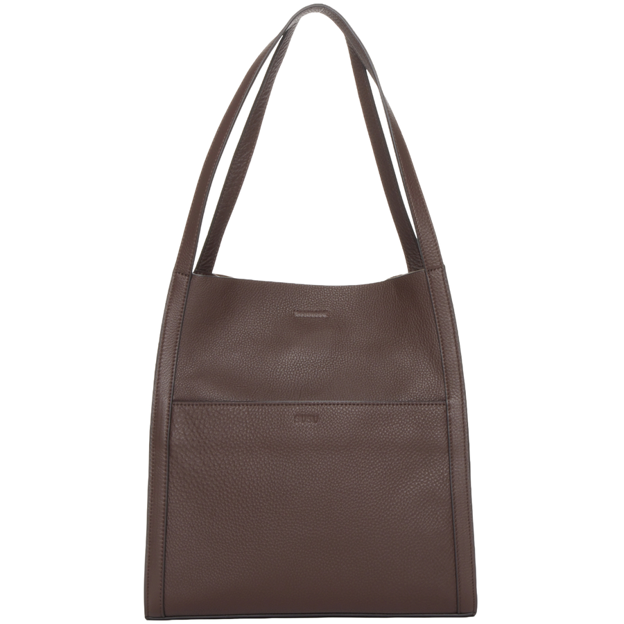 Chocolate Brown Pebble Leather Shoulder Tote Bag for Women