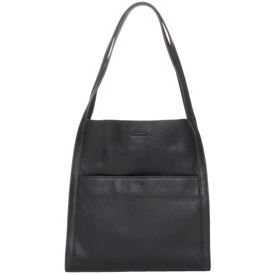 Black Pebble Leather Shoulder Tote Bag for Women