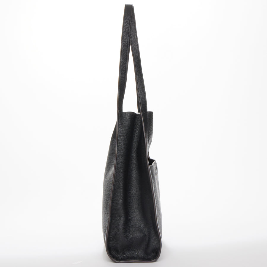 Black Pebble Leather Shoulder Tote Bag for Women
