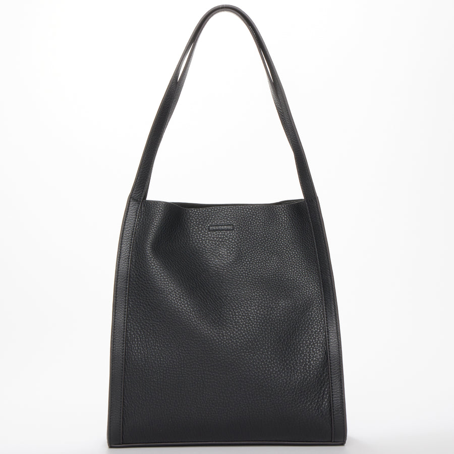 Black Pebble Leather Shoulder Tote Bag for Women