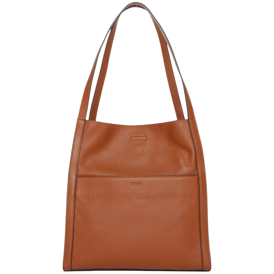 Brown Pebble Leather Shoulder Tote Bag for Women