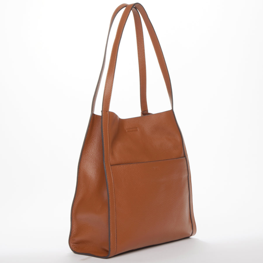 Brown Pebble Leather Shoulder Tote Bag for Women