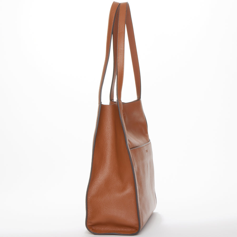 Brown Pebble Leather Shoulder Tote Bag for Women