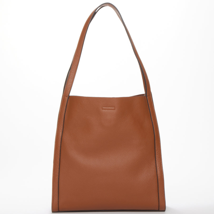 Brown Pebble Leather Shoulder Tote Bag for Women