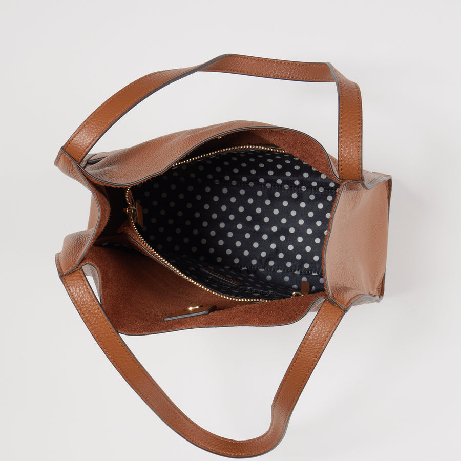 Brown Pebble Leather Shoulder Tote Bag for Women