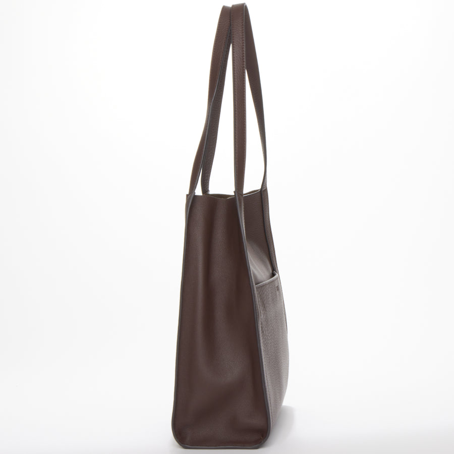 Chocolate Brown Pebble Leather Shoulder Tote Bag for Women