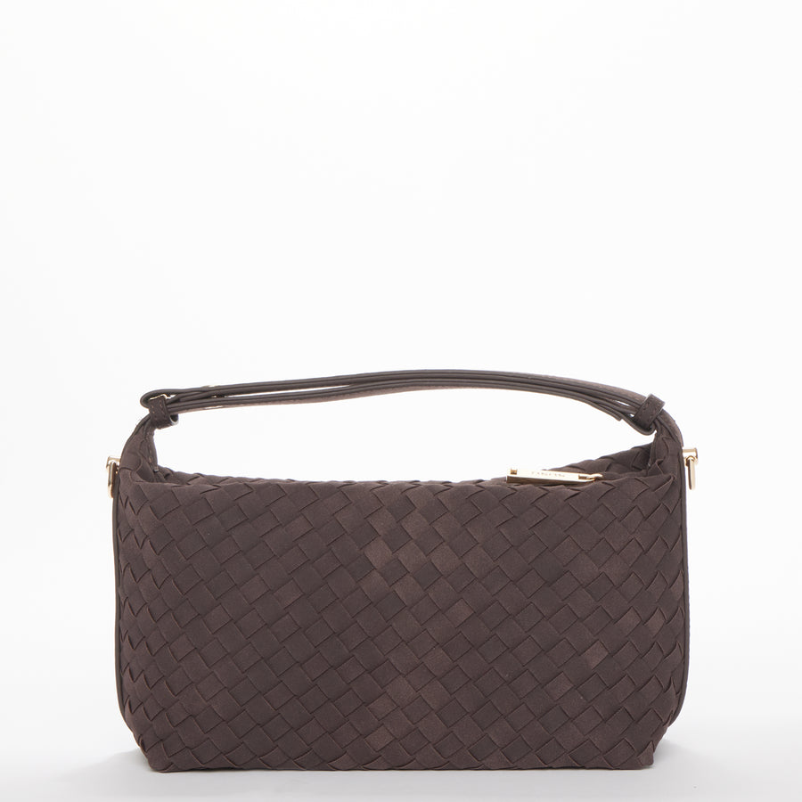 Chocolate Brown Woven Shoulder Bag Small Hobo Crossbody