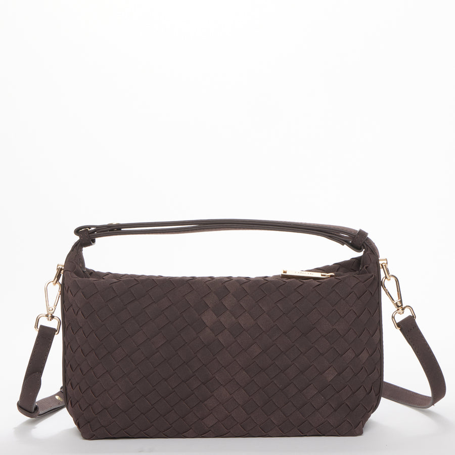 Chocolate Brown Woven Shoulder Bag Small Hobo Crossbody