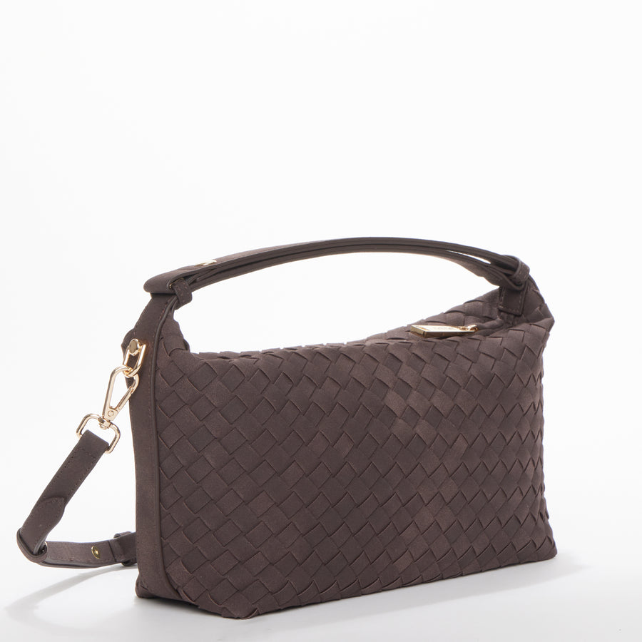 Chocolate Brown Woven Shoulder Bag Small Hobo Crossbody