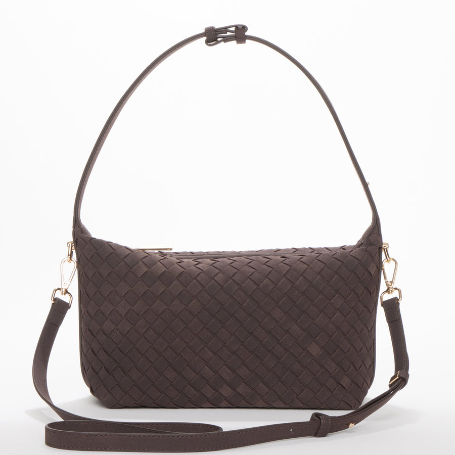 Chocolate Brown Woven Shoulder Bag Small Hobo Crossbody
