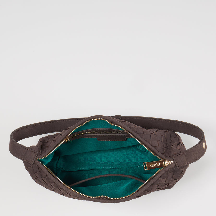 Chocolate Brown Woven Shoulder Bag Small Hobo Crossbody