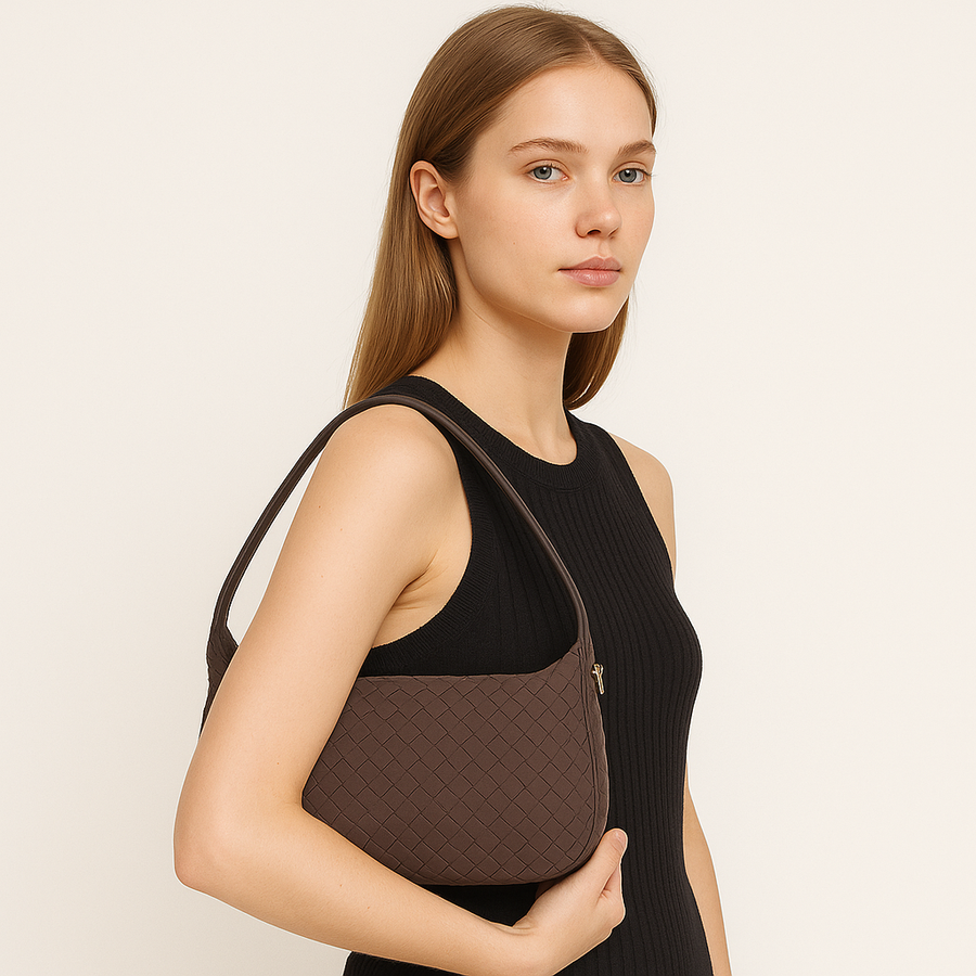 Chocolate Brown Woven Shoulder Bag Small Hobo Crossbody