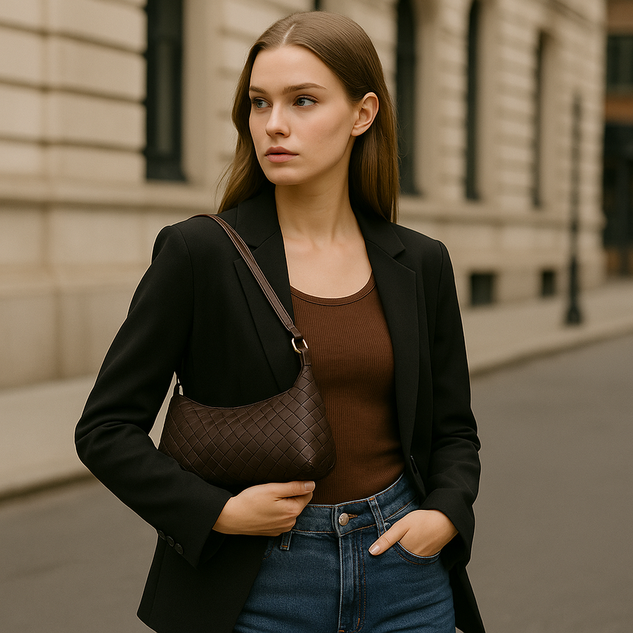 The Verona Suede Baguette Bag Coffee Brown