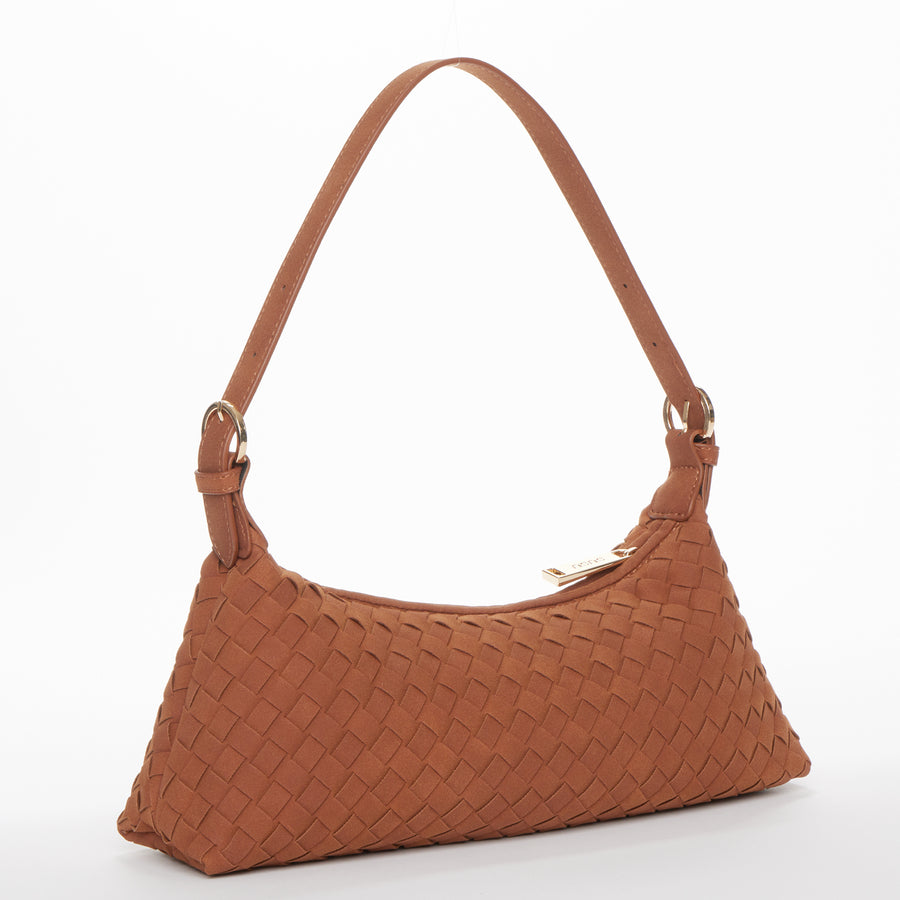 The Verona Woven Baguette Shoulder Bag Brown