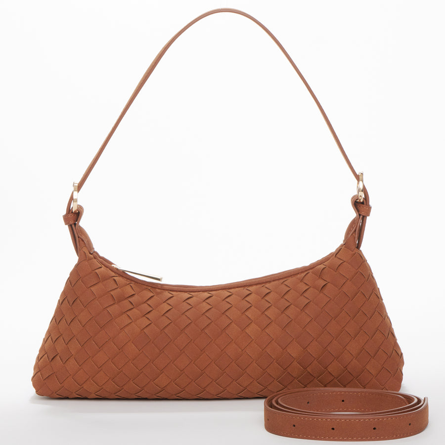 The Verona Woven Baguette Shoulder Bag Brown