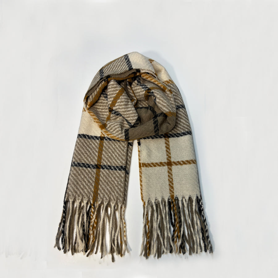 Beige Plaid Scarf for Women